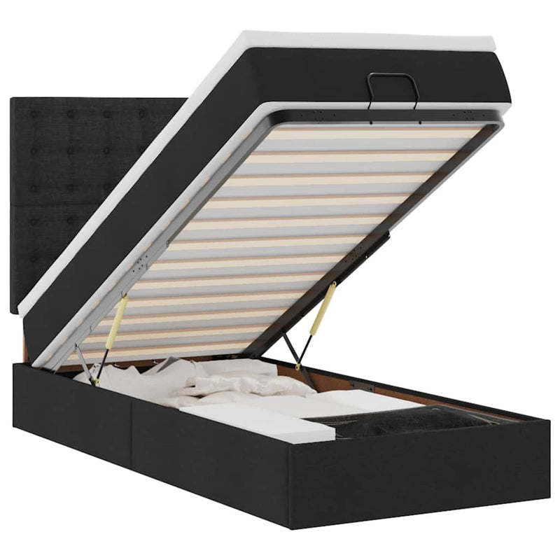 vidaXL fekete szövet ottomán ágy matraccal & LED-ek 80x200cm