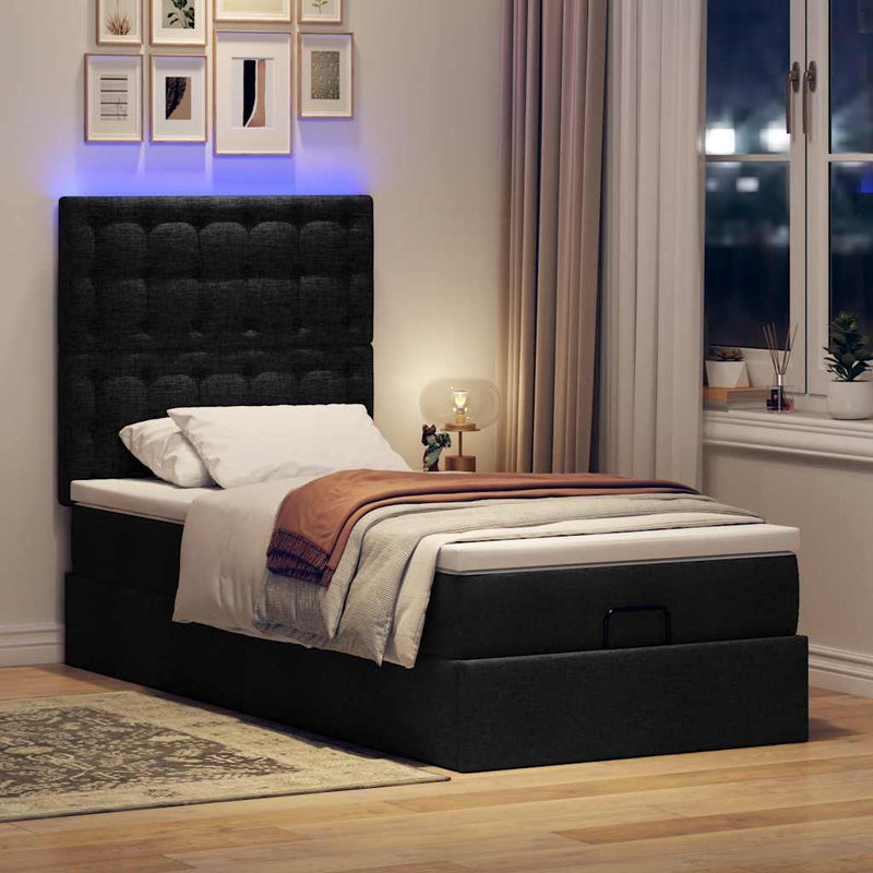 vidaXL fekete szövet ottomán ágy matraccal & LED-ek 80x200cm
