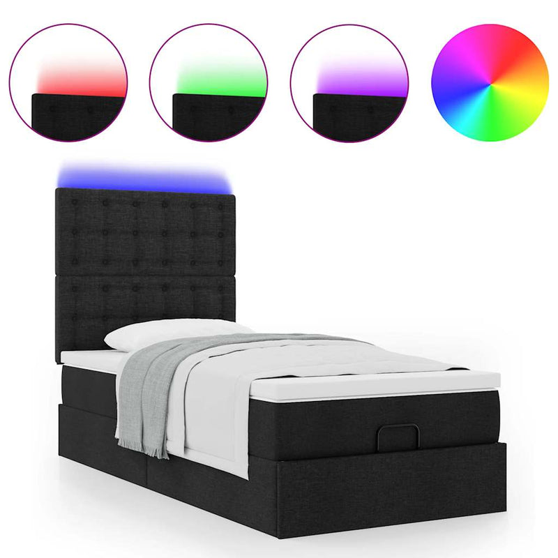 vidaXL fekete szövet ottomán ágy matraccal & LED-ek 80x200cm