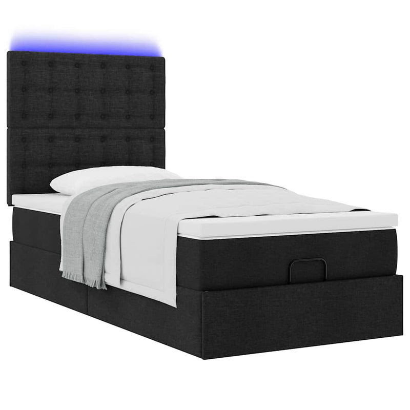 vidaXL fekete szövet ottomán ágy matraccal & LED-ek 80x200cm