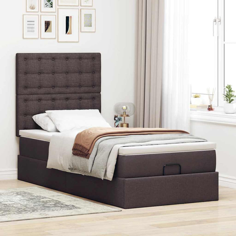 vidaXL Ottomán ágykeret matraccal sötétbarna 80x200cm szövet