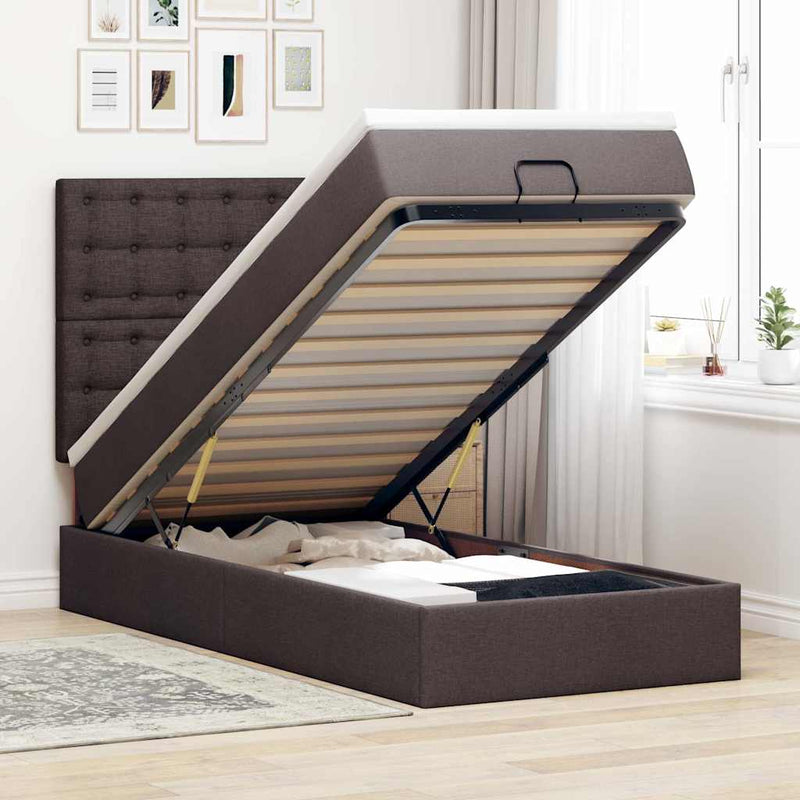 vidaXL Ottomán ágykeret matraccal sötétbarna 80x200cm szövet