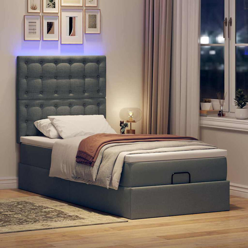 vidaXL Ottomán ágykeret matraccal sötét szürke 90x190cm szövet
