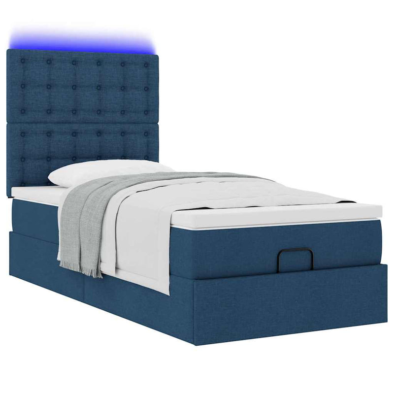 vidaXL Ottomán ágy matraccal & LED kék 90x200 cm szövet