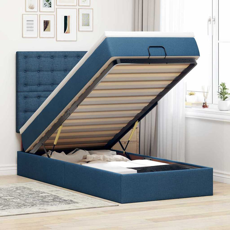 vidaXL Ottomán ágy matraccal & LED kék 90x200 cm szövet