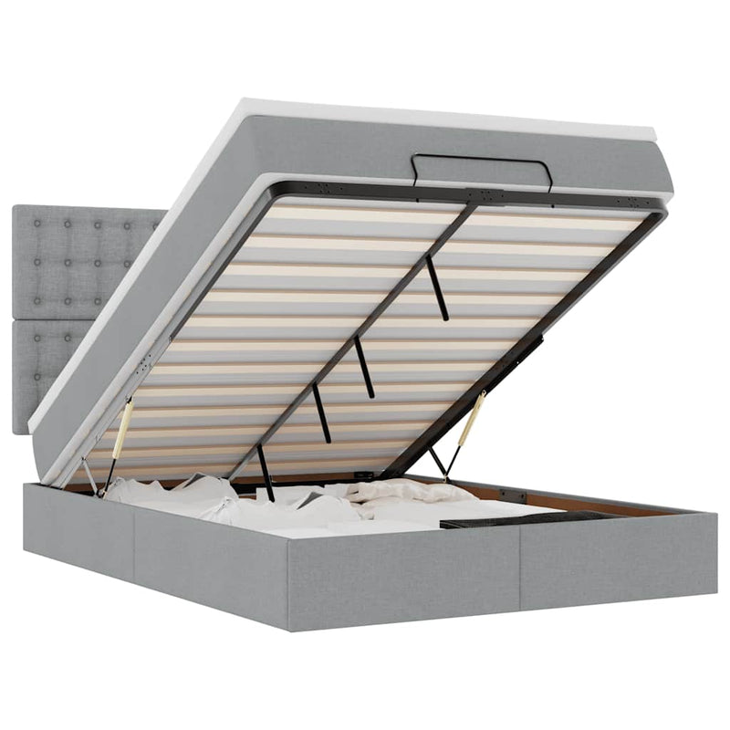 vidaXL Ottomán ágykeret matraccal világosszürke 140x190 cm szövet