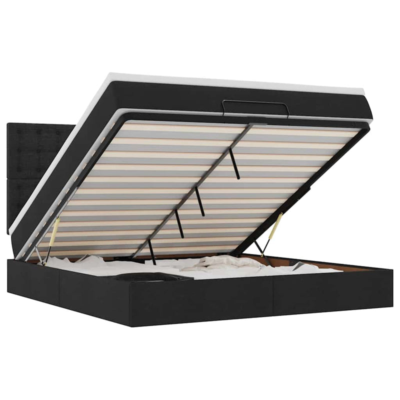 vidaXL Ottomán ágykeret matraccal fekete 180x200cm szövet