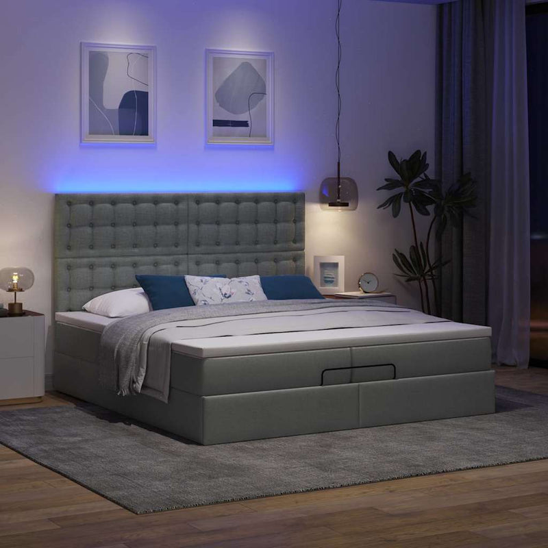 vidaXL Ottomán ágykeret matracokkal Sötét szürke 200x200cm szövet
