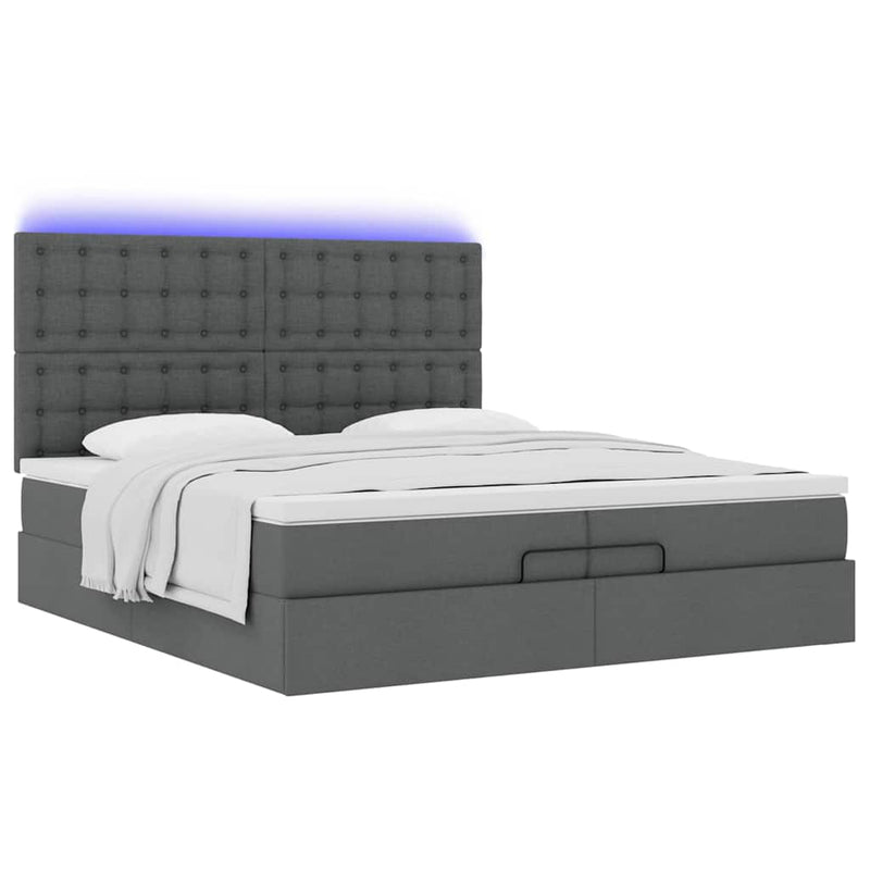 vidaXL Ottomán ágykeret matracokkal Sötét szürke 200x200cm szövet