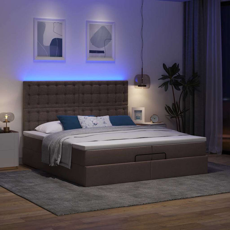 vidaXL Ottomán ágykeret matracokkal Sötétbarna 200x200cm szövet