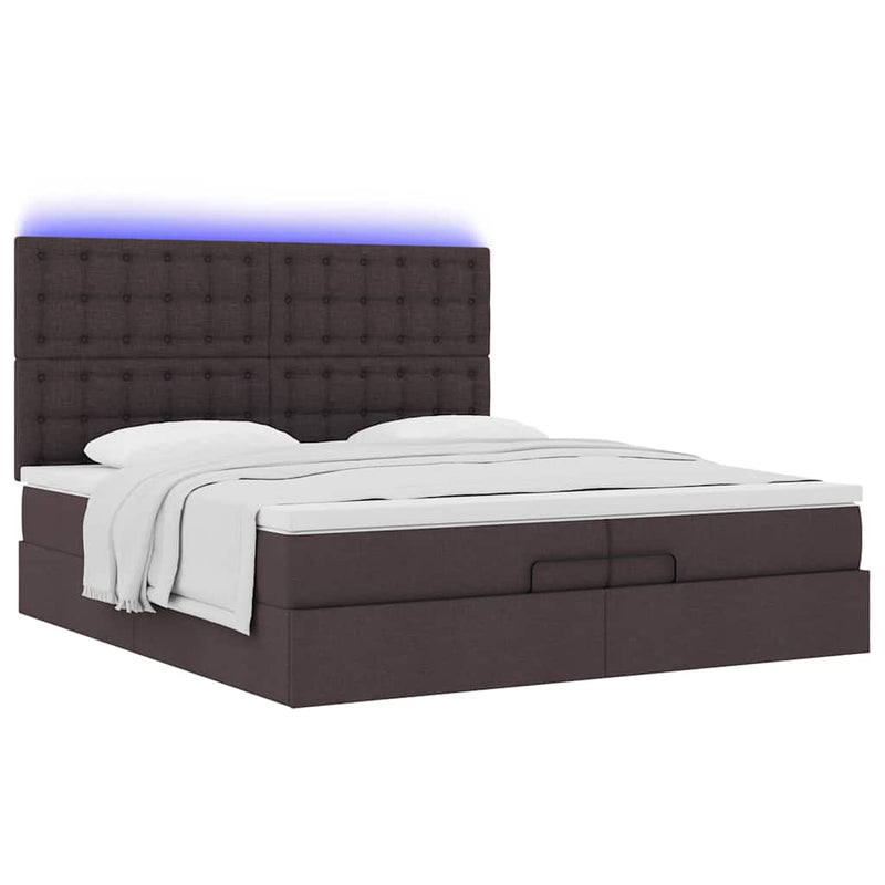 vidaXL Ottomán ágykeret matracokkal Sötétbarna 200x200cm szövet