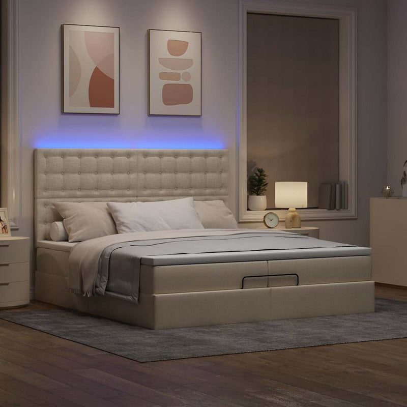 vidaXL oszmán ágykeret matracokkal krém 200x200cm szövet