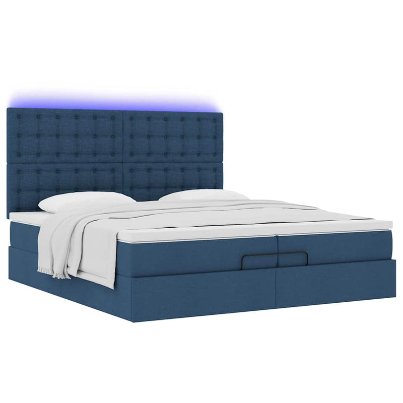 vidaXL Ottomán ágykeret matracokkal kék 200x200cm szövet