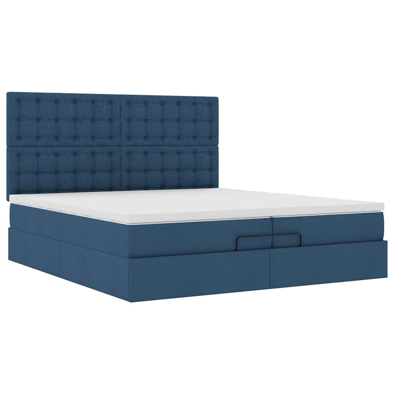 vidaXL Ottomán ágykeret matracokkal kék 200x200cm szövet