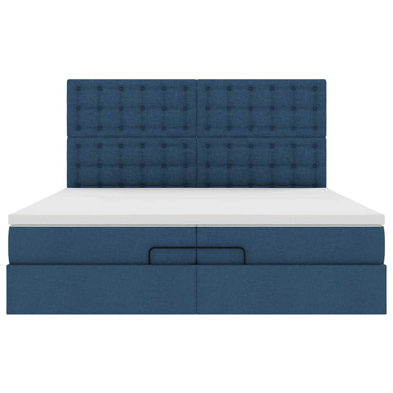 vidaXL Ottomán ágykeret matracokkal kék 200x200cm szövet