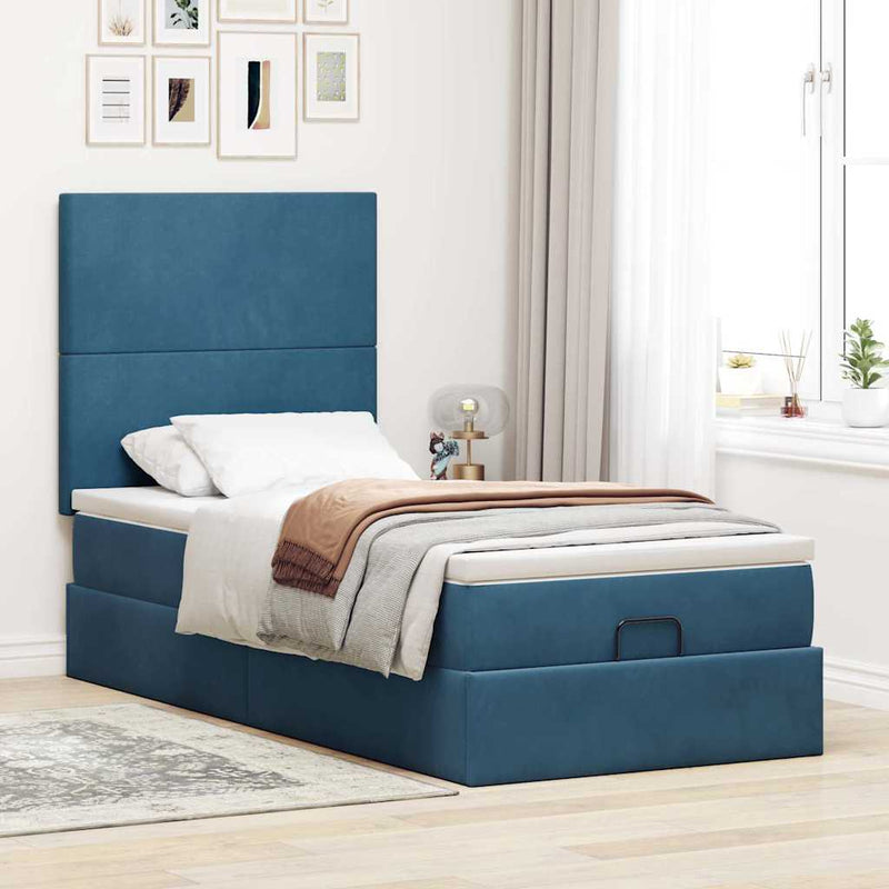 vidaXL Ottomán ágykeret matracokkal sötétkék 80x200cm bársony