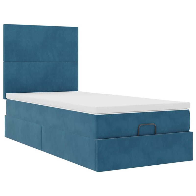 vidaXL Ottomán ágykeret matracokkal sötétkék 80x200cm bársony