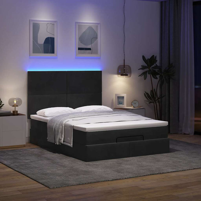 vidaXL Ottomán ágykeret matracokkal fekete 140x200cm bársony