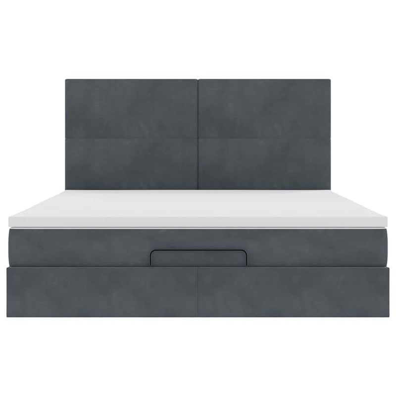 vidaXL Ottomán ágykeret matracokkal sötét szürke 160x200cm bársony