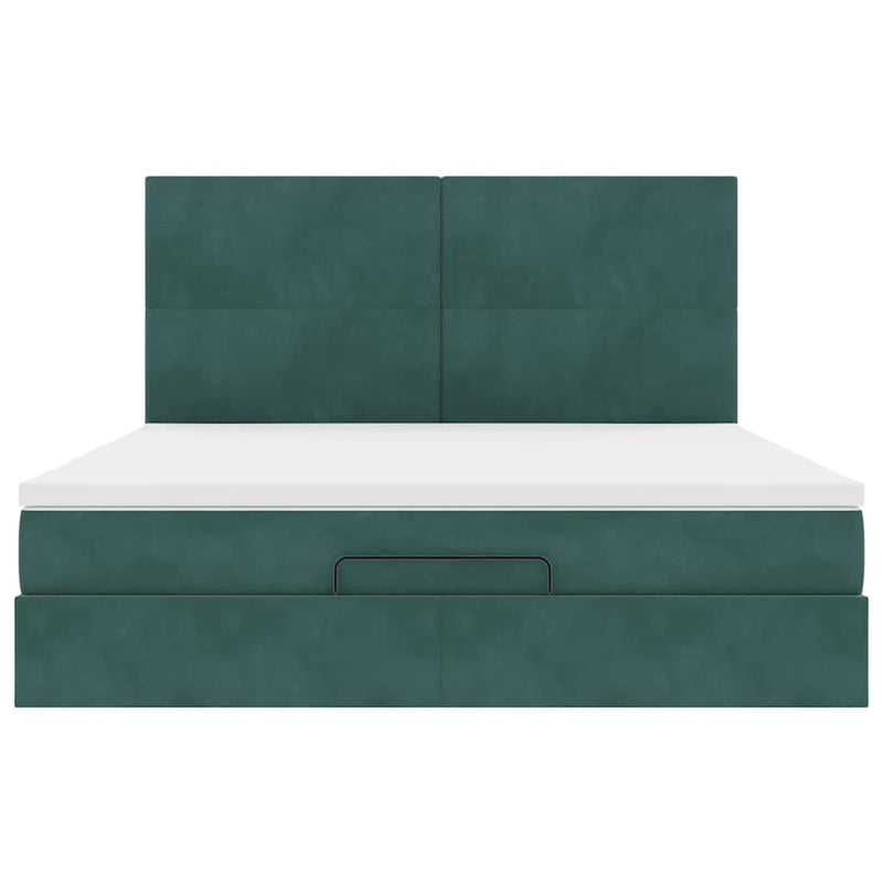 vidaXL Ottomán ágykeret matracokkal sötétzöld 160x200cm bársony