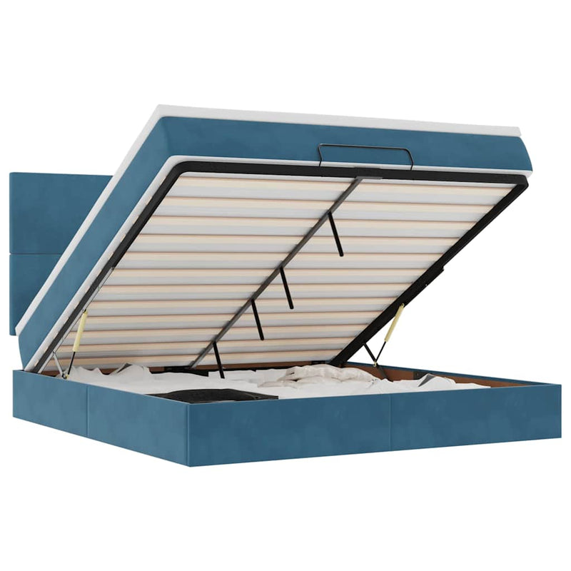 vidaXL Ottomán ágykeret matracokkal sötétkék 160x200cm bársony