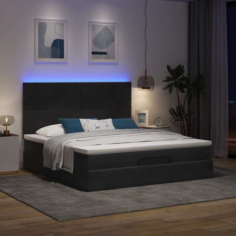 vidaXL Ottomán ágykeret matracokkal fekete 180x200cm bársony