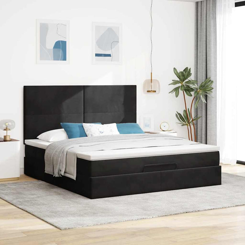 vidaXL Ottomán ágykeret matracokkal fekete 180x200cm bársony
