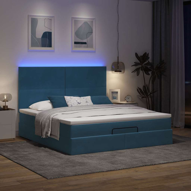 vidaXL Ottomán ágykeret matracokkal sötétkék 180x200cm bársony