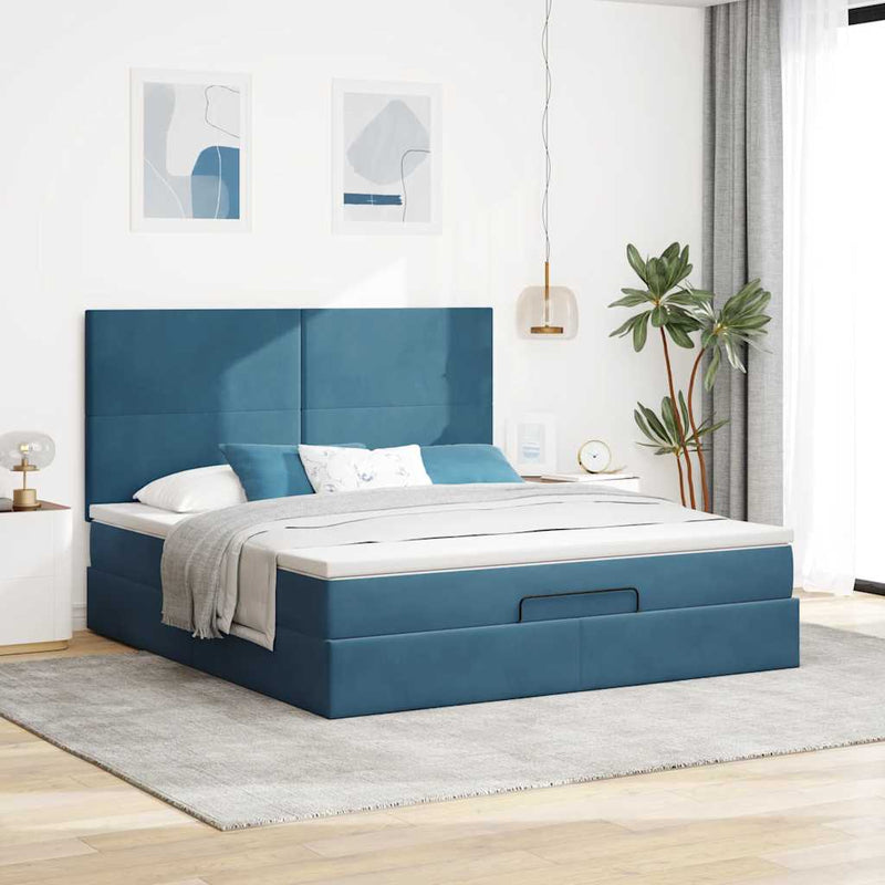 vidaXL Ottomán ágykeret matracokkal sötétkék 180x200cm bársony