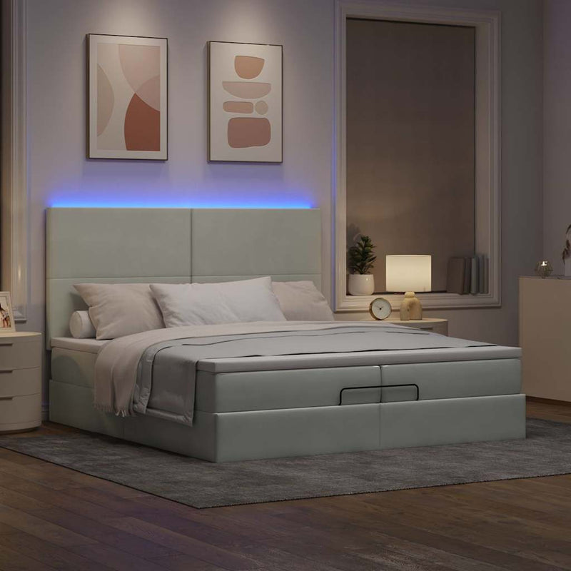 vidaXL Ottomán ágykeret matracokkal világosszürke 200x200cm bársony