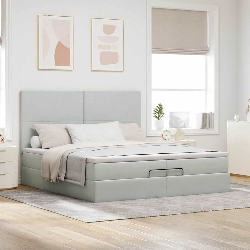 vidaXL Ottomán ágykeret matracokkal világosszürke 200x200cm bársony