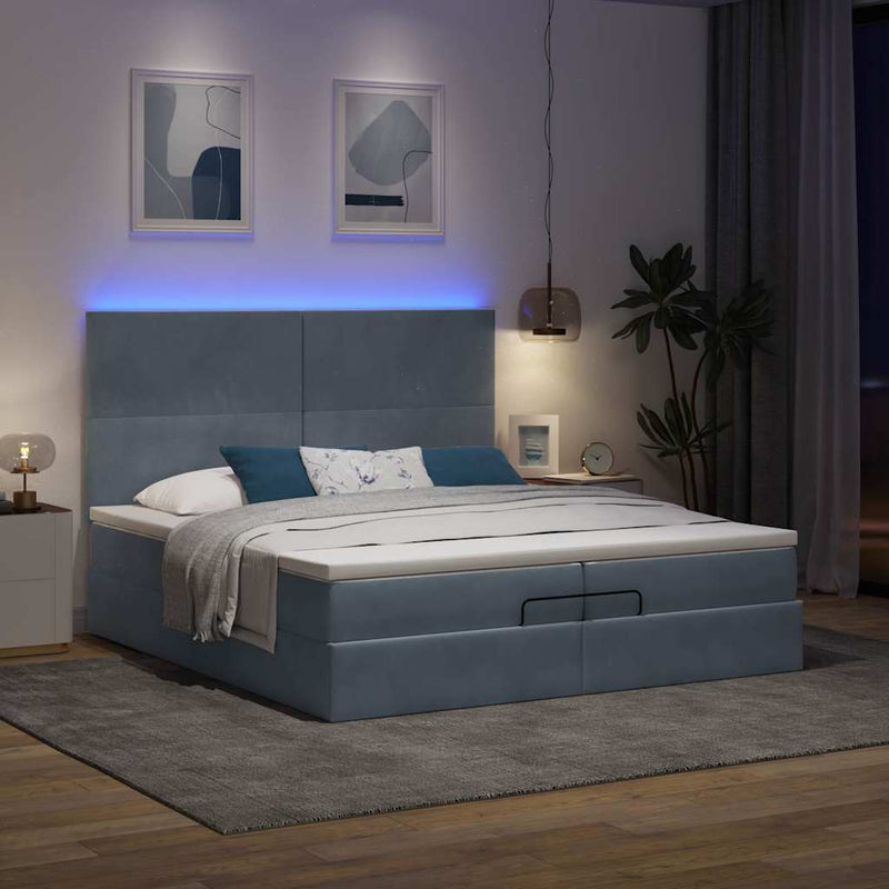 vidaXL Ottomán ágykeret matraccal Sötét szürke 200x200cm bársony