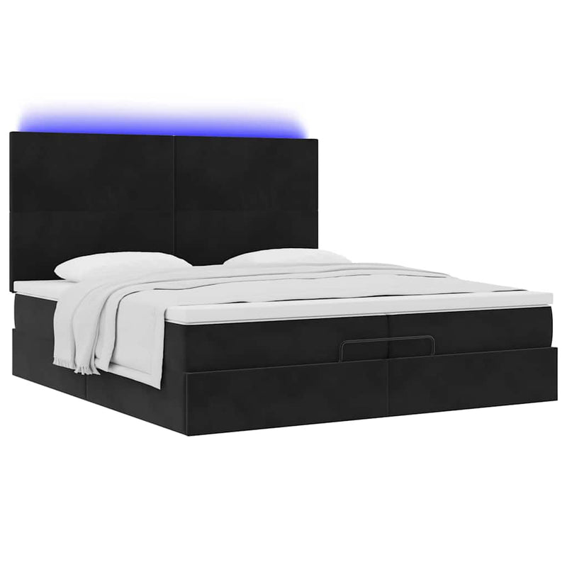 vidaXL Ottomán ágykeret matracokkal Fekete 200x200cm bársony