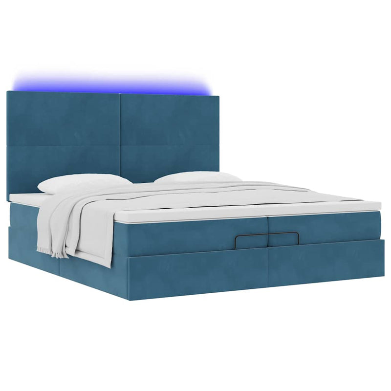 vidaXL Ottomán ágy matracokkal & LED-ek Sötétkék 200x200cm bársony