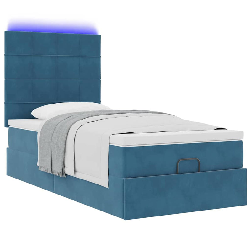 vidaXL Ottomán ágykeret matracokkal sötétkék 80x200cm bársony