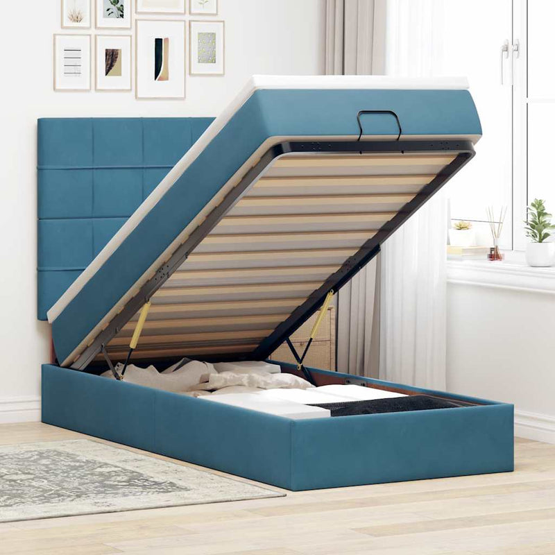 vidaXL Ottomán ágykeret matracokkal sötétkék 80x200cm bársony