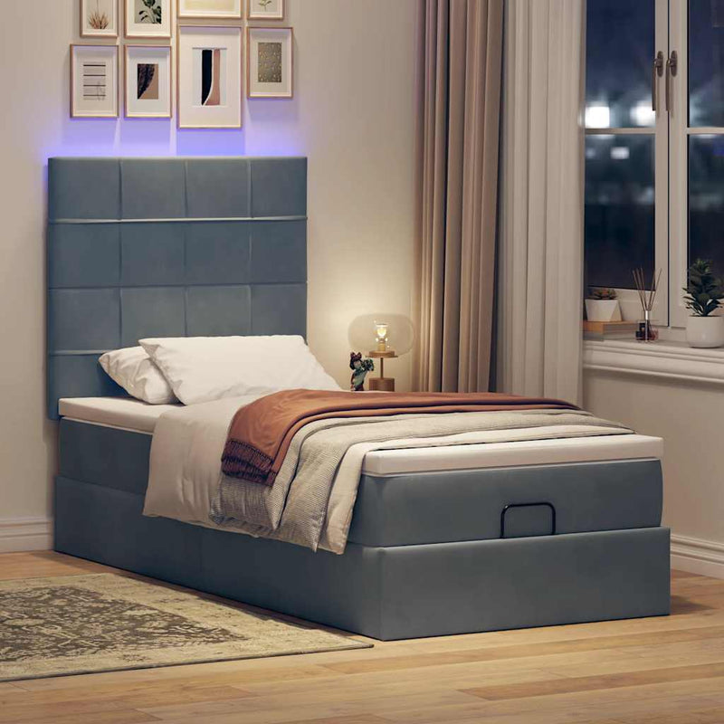 vidaXL Ottomán ágykeret matracokkal sötét szürke 90x190cm bársony