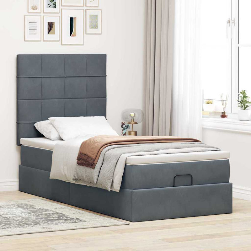 vidaXL Ottomán ágykeret matracokkal sötét szürke 90x190cm bársony