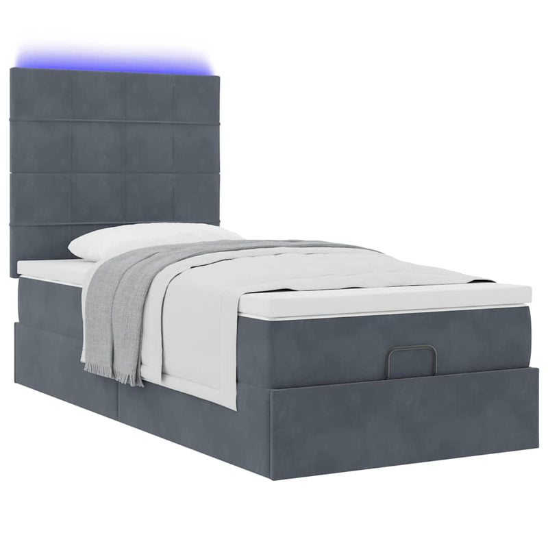 vidaXL Ottomán ágykeret matracokkal sötét szürke 90x190cm bársony