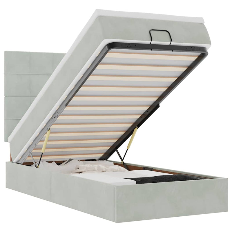 vidaXL Ottomán ágykeret matracokkal világosszürke 100x200cm bársony