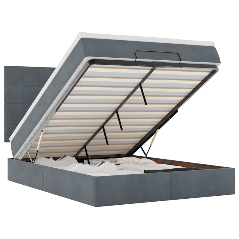 vidaXL Ottomán ágykeret matracokkal sötétszürke 140x200cm bársony