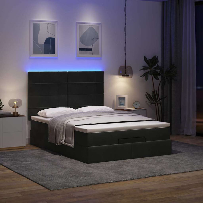 vidaXL Ottomán ágykeret matracokkal fekete 140x200cm bársony