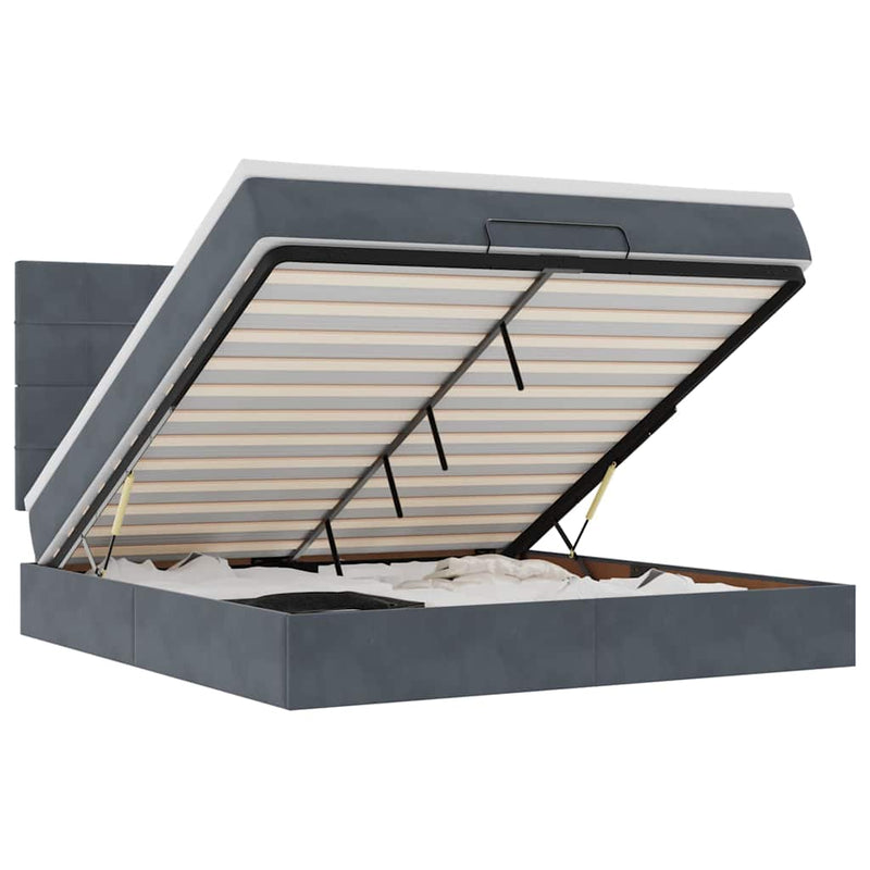 vidaXL Ottomán ágykeret matracokkal sötét szürke 160x200cm bársony