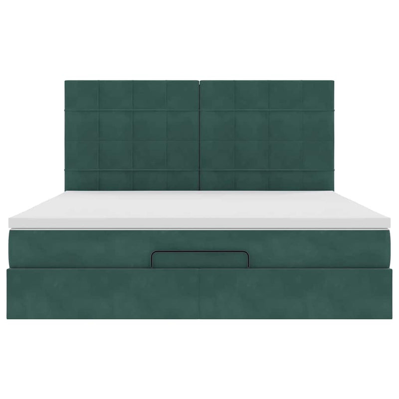 vidaXL Ottomán ágykeret matracokkal sötétzöld 160x200cm bársony