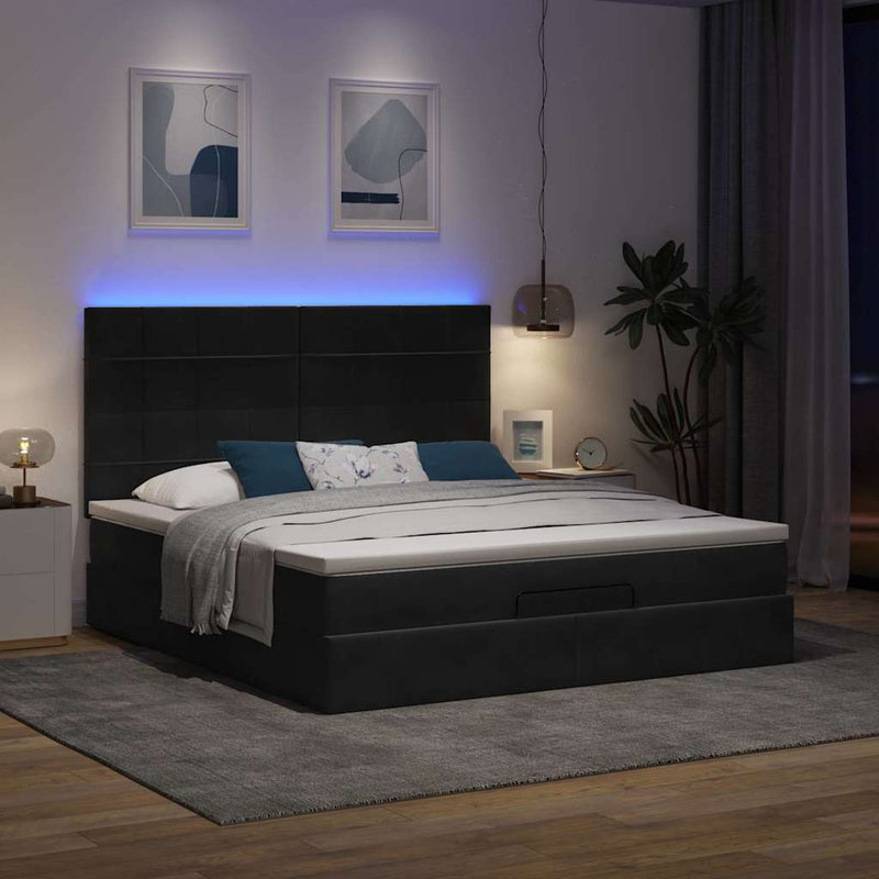 vidaXL Ottomán ágykeret matracokkal fekete 180x200cm bársony