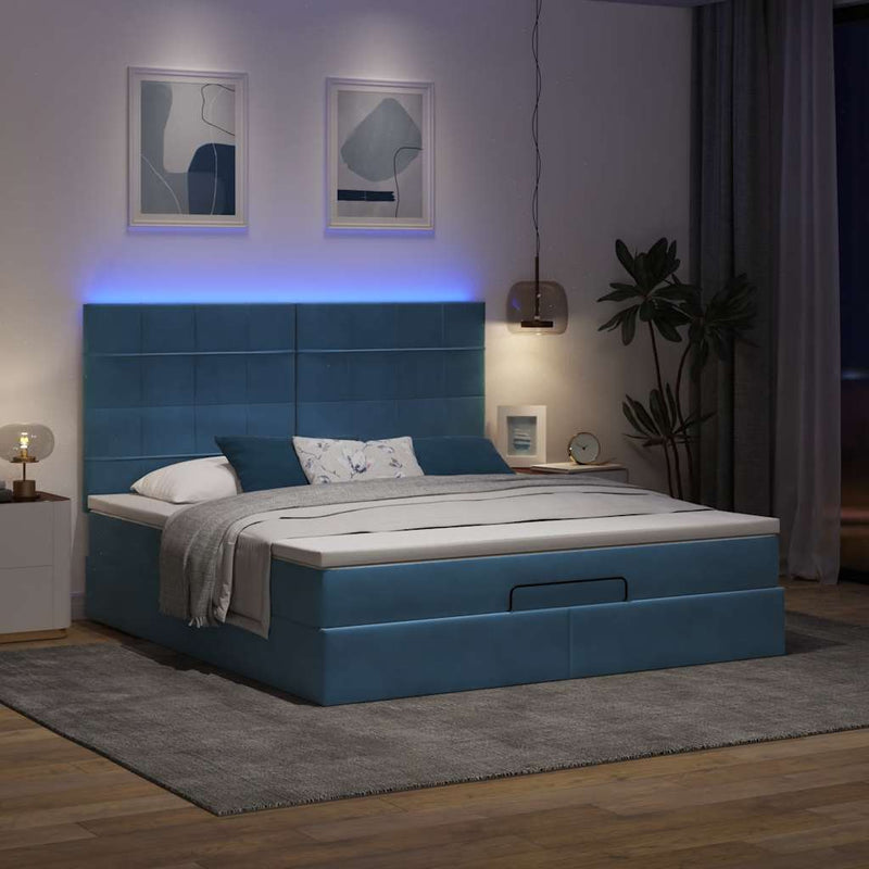 vidaXL Ottomán ágykeret matracokkal sötétkék 180x200cm bársony