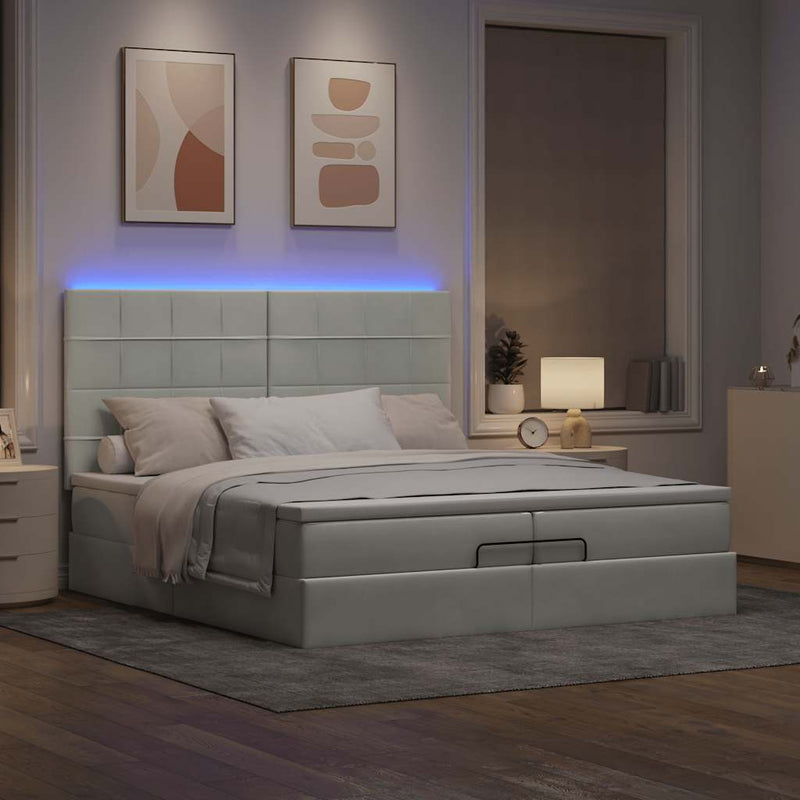 vidaXL Ottomán ágykeret matracokkal világosszürke 200x200cm bársony