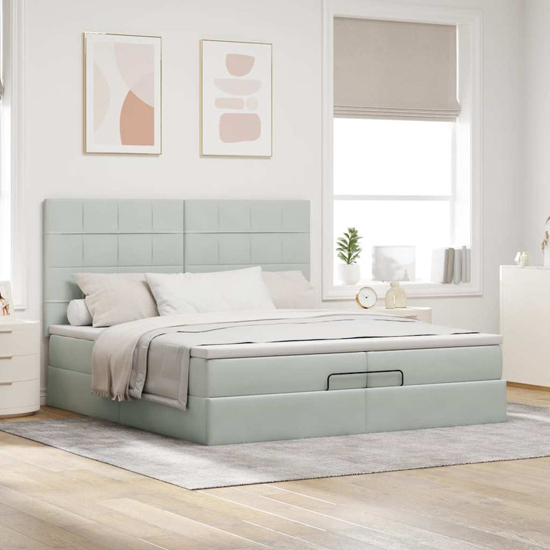 vidaXL Ottomán ágykeret matracokkal világosszürke 200x200cm bársony