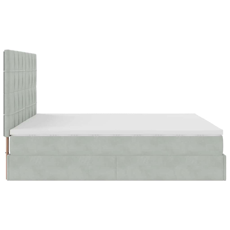 vidaXL Ottomán ágykeret matracokkal világosszürke 200x200cm bársony