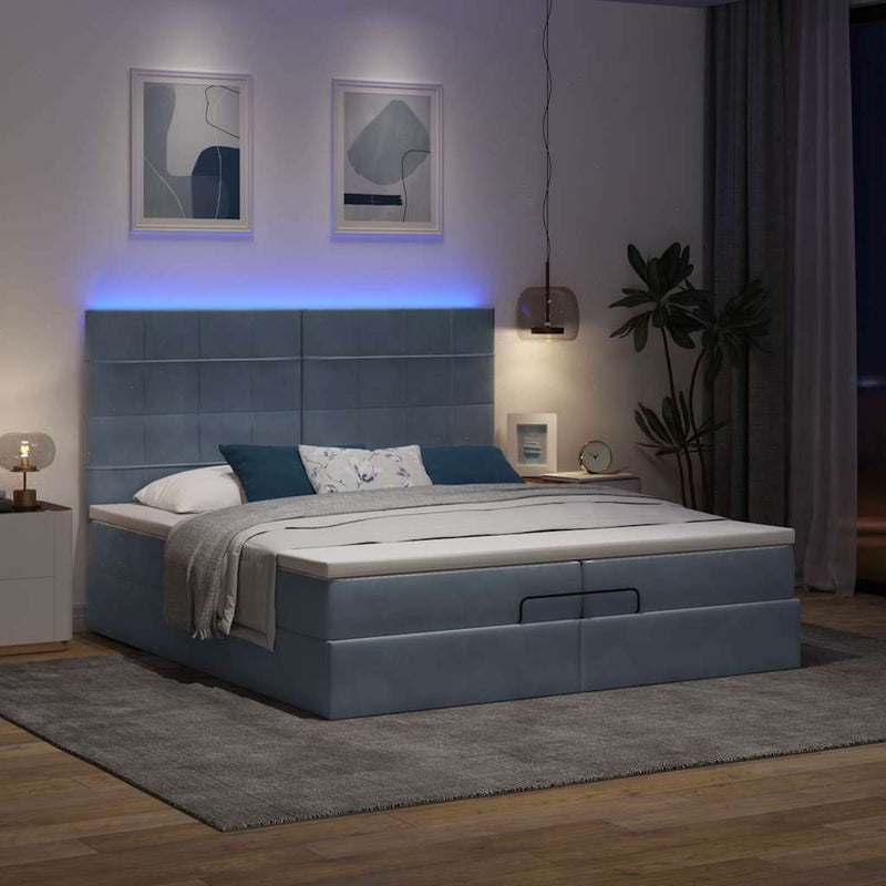 vidaXL Ottomán ágykeret matraccal Sötét szürke 200x200cm bársony